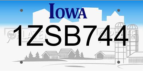 1ZSB744 Iowa License Plate