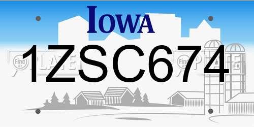 1ZSC674 Iowa License Plate