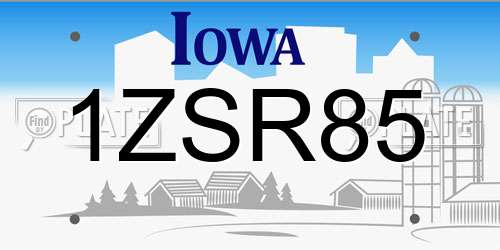 1ZSR85 Iowa License Plate