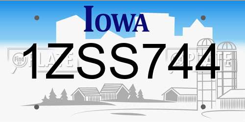 1ZSS744 Iowa License Plate