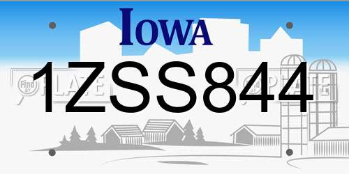 1ZSS844 Iowa License Plate