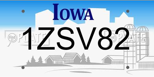 1ZSV82 Iowa License Plate