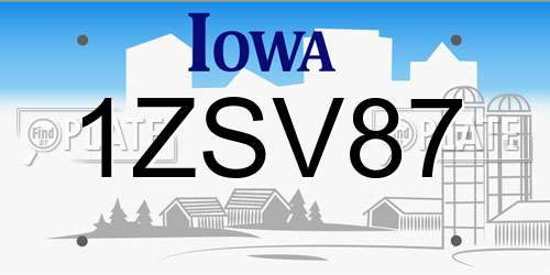 1ZSV87 Iowa License Plate