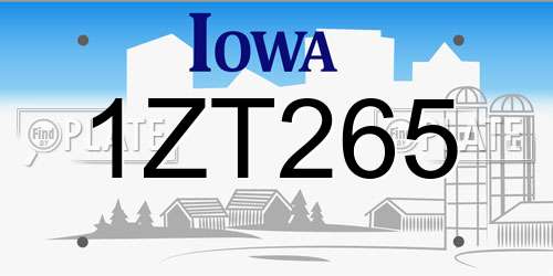 1ZT265 Iowa License Plate
