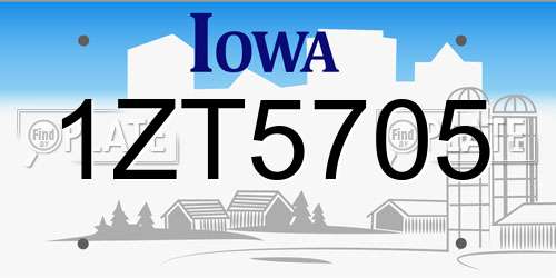 1ZT5705 Iowa License Plate