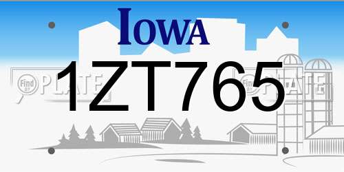 1ZT765 Iowa License Plate