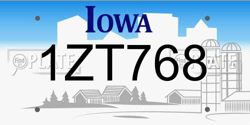 1ZT768 Iowa License Plate