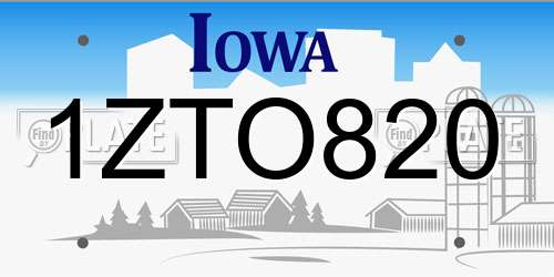 1ZTO820 Iowa License Plate