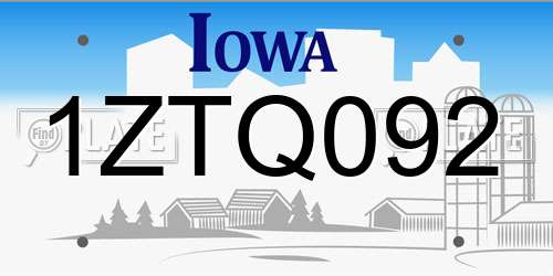 1ZTQ092 Iowa License Plate