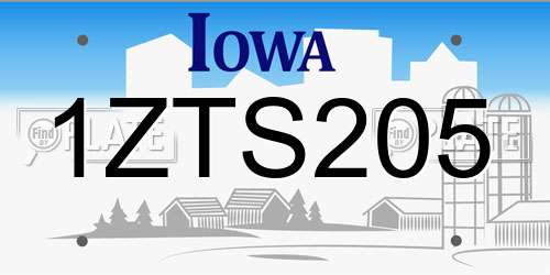 1ZTS205 Iowa License Plate