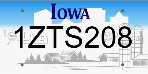 1ZTS208 Iowa License Plate