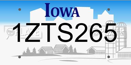 1ZTS265 Iowa License Plate