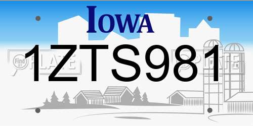 1ZTS981 Iowa License Plate