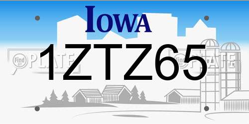 1ZTZ65 Iowa License Plate