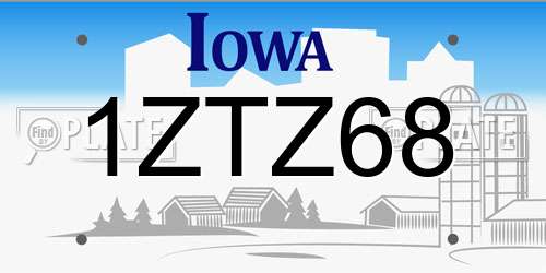 1ZTZ68 Iowa License Plate