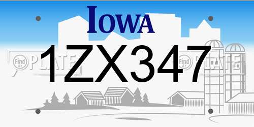 1ZX347 Iowa License Plate