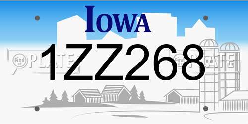 1ZZ268 Iowa License Plate
