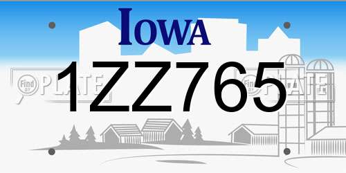 1ZZ765 Iowa License Plate
