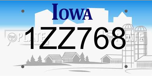 1ZZ768 Iowa License Plate