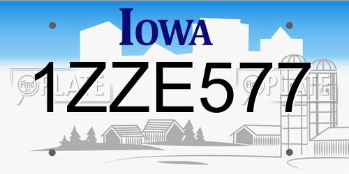 1ZZE577 Iowa License Plate