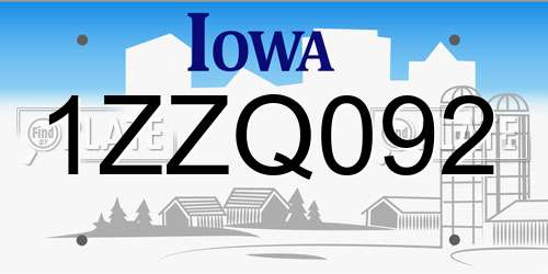 1ZZQ092 Iowa License Plate