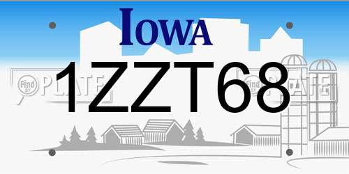 1ZZT68 Iowa License Plate