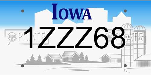 1ZZZ68 Iowa License Plate