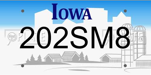 202SM8 Iowa License Plate