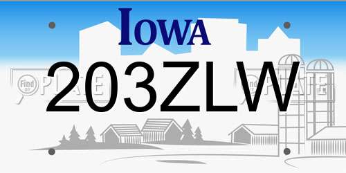 203ZLW Iowa License Plate