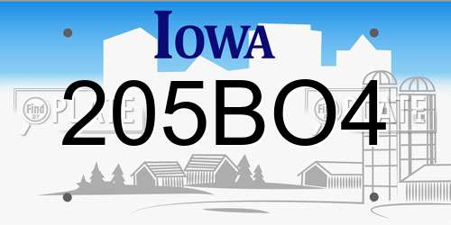 205BO4 Iowa License Plate