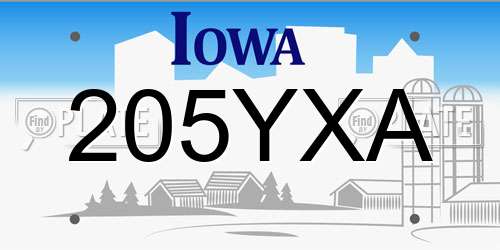 205YXA Iowa License Plate