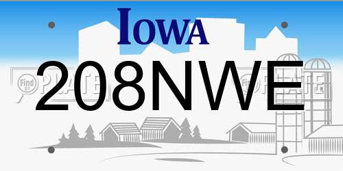 208NWE Iowa License Plate