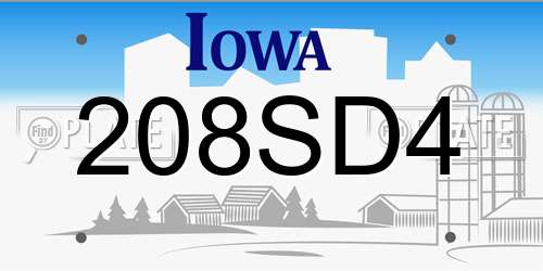 208SD4 Iowa License Plate