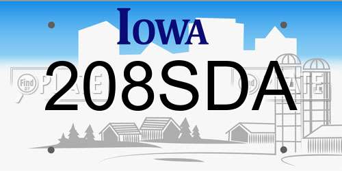 208SDA Iowa License Plate