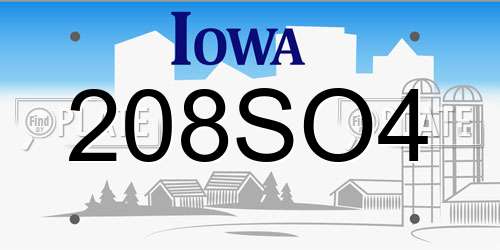 208SO4 Iowa License Plate