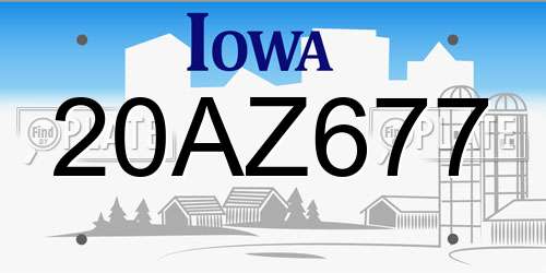 20AZ677 Iowa License Plate