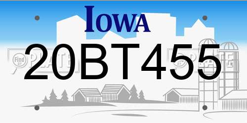 20BT455 Iowa License Plate