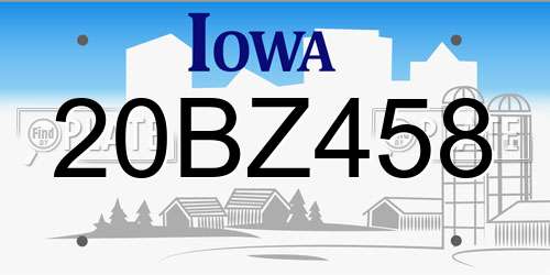 20BZ458 Iowa License Plate