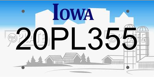 20PL355 Iowa License Plate