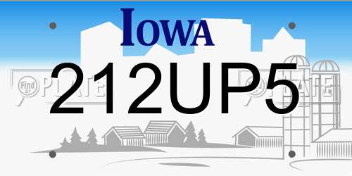 212UP5 Iowa License Plate