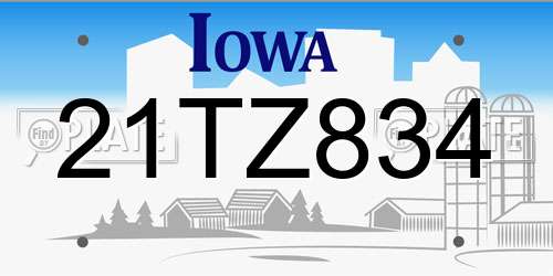 21TZ834 Iowa License Plate