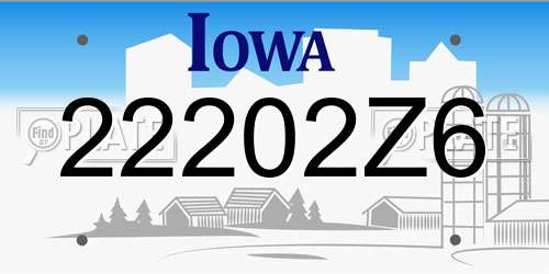 22202Z6 Iowa License Plate