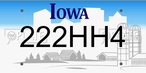 222HH4 Iowa License Plate