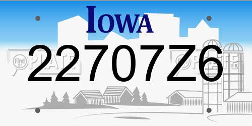22707Z6 Iowa License Plate