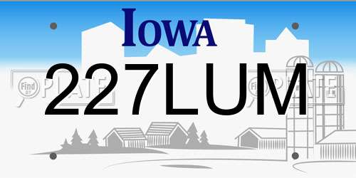 227LUM Iowa License Plate
