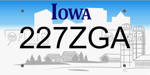 227ZGA Iowa License Plate