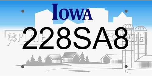 228SA8 Iowa License Plate