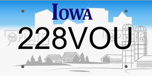 228VOU Iowa License Plate