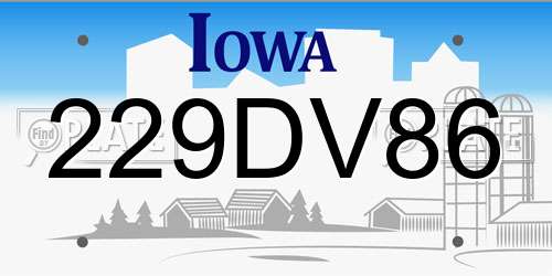 229DV86 Iowa License Plate