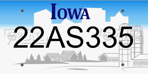 22AS335 Iowa License Plate